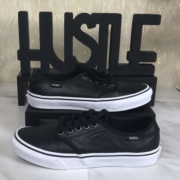 vans black leather sneakers